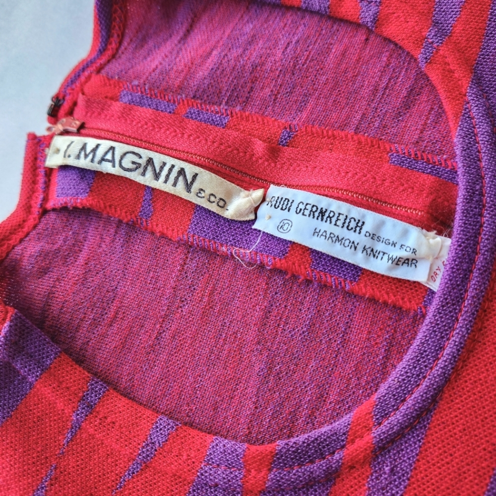 Vintage l. Magnin Rudi Gernreich Purple Red Long Sleeve Dress 10 - Picture 10 of 16